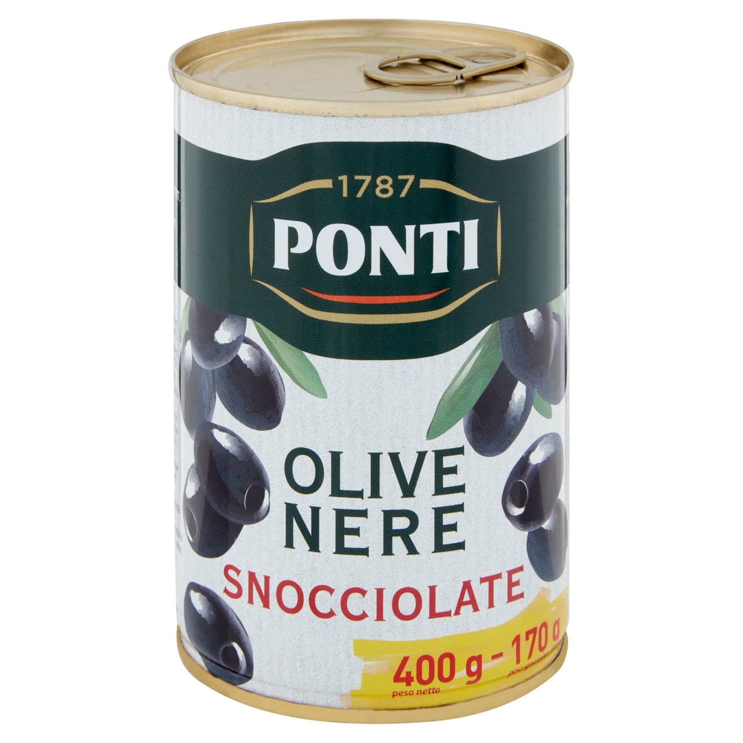 Ponti Pitted Black Olives in tin 400g