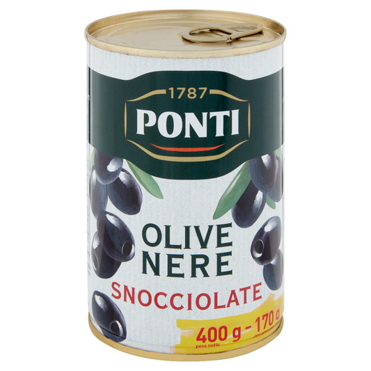 Ponti Pitted Black Olives in tin 400g